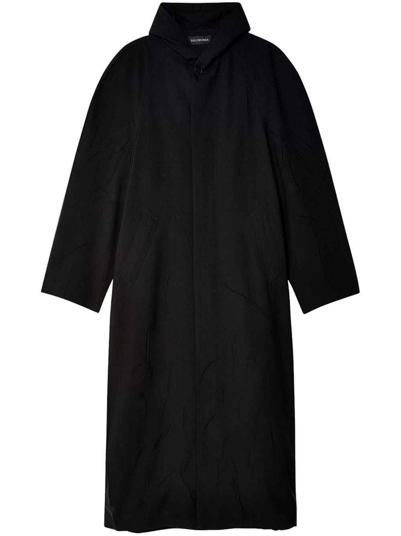 Balenciaga Raglan Hooded Coat Black