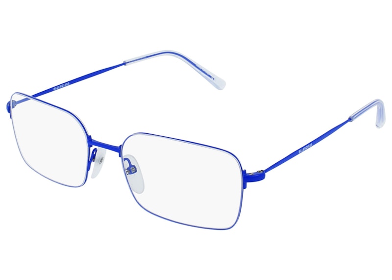 Balenciaga Rectangle-Frame Metal Sunglasses Blue/Transparent (BB0033O-30006632-004)