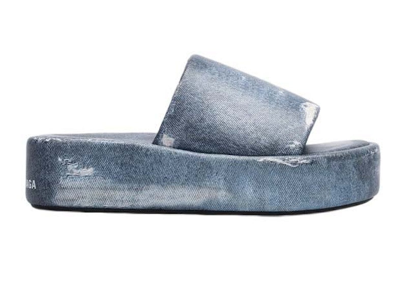 Balenciaga Rise Printed Leather Slippers Blue (Women's)