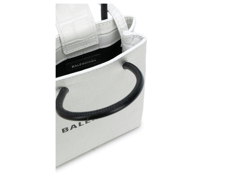 Balenciaga Shopping Tote Bag Crocodile Embossed White