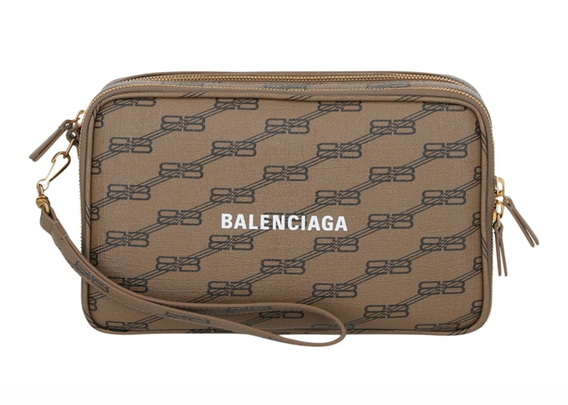 Balenciaga Signature Double Zip Pouch Beige