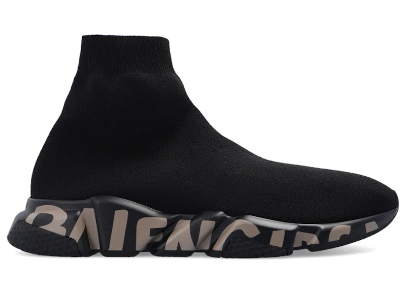 Balenciaga Speed Graffiti Trainers Black Dark Beige