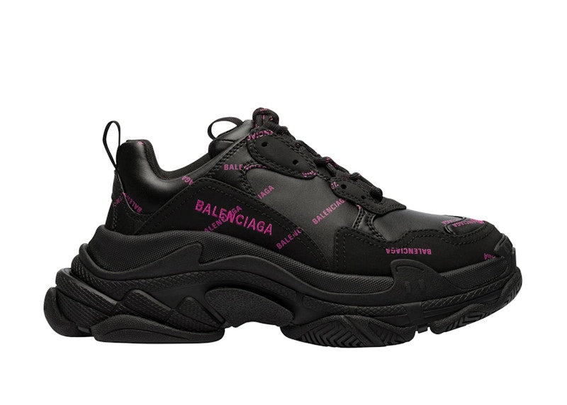 Balenciaga Triple S All Over Logo Black Magenta