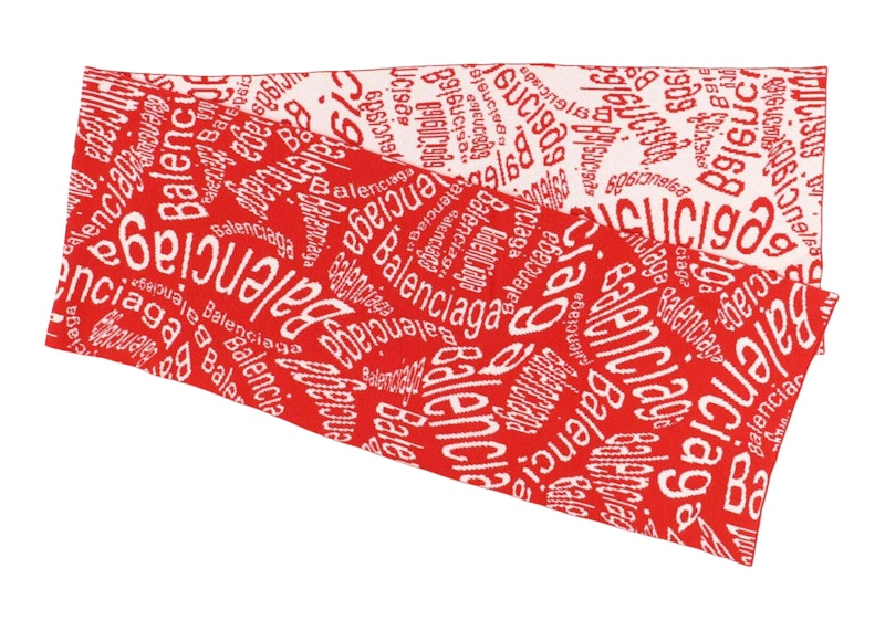 Balenciaga Wave Allover Logo Scarf Red/White