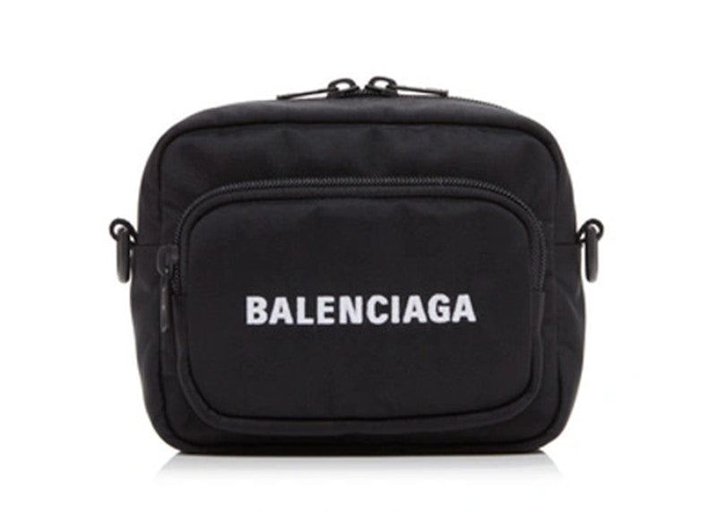 Balenciaga Wheel Logo Embroidered Camera Bag Black