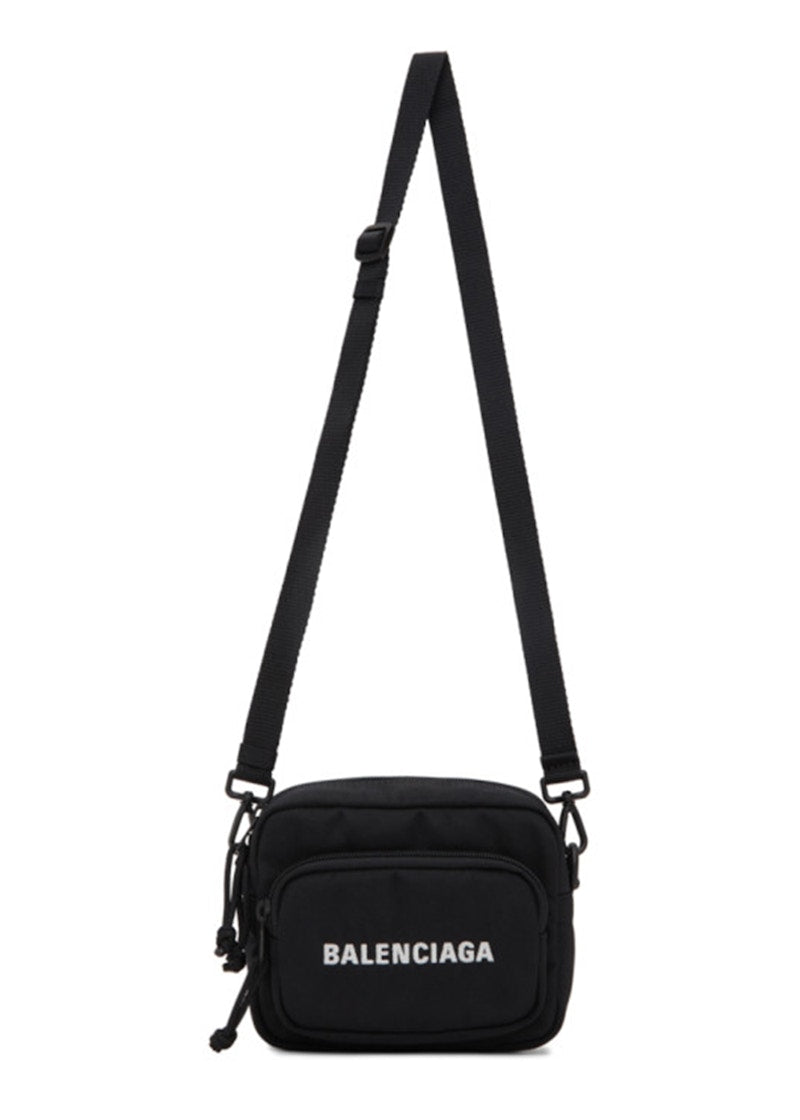 Balenciaga Wheel Logo Embroidered Camera Bag Black