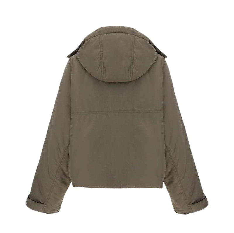 Balenciaga Women Flap Pocket Logo Nylon Parka Jacket Khaki