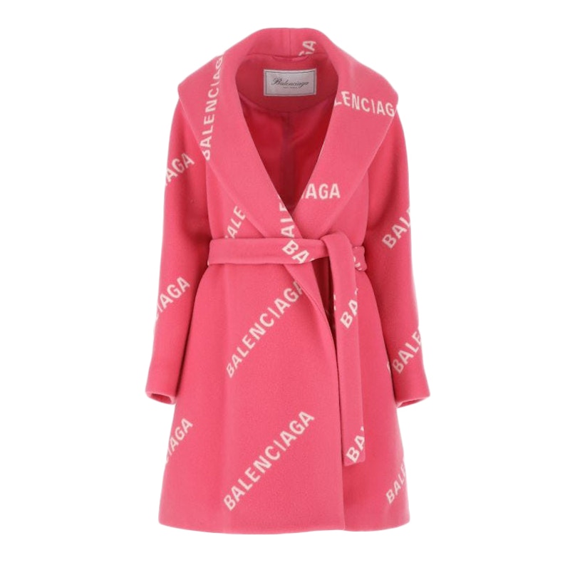 Balenciaga Women Printed Wool Blend Coat Pink