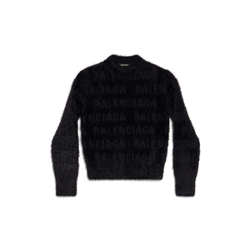 Balenciaga Women'S Bal Horizontal Allover Furry Fitted Sweater in Black Black