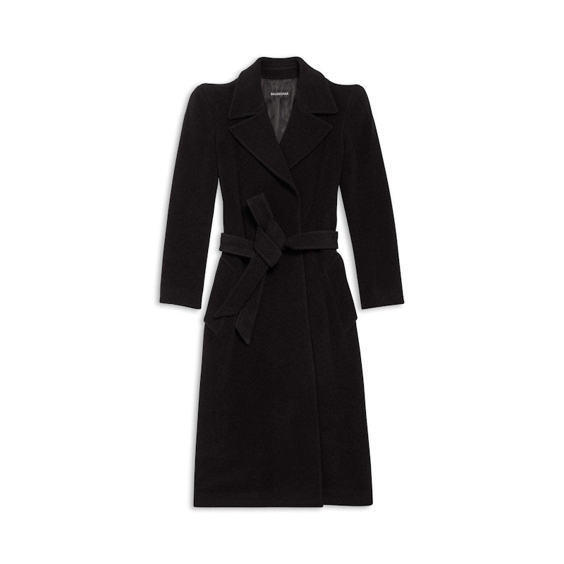 Balenciaga Women'S Round Shoulder Fitted Coat in Black Black