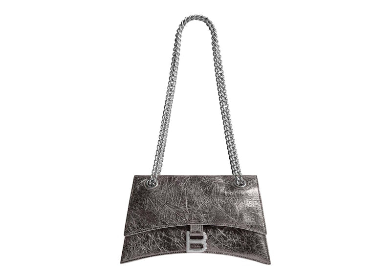 Balenciaga Women's Crush Small Chain Bag Metallized Dark Grey