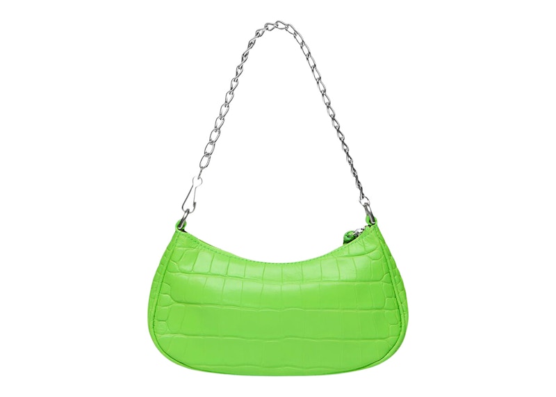 Balenciaga Women's Le Cagole Mini Bag With Chain Crocodile Embossed Bright Green
