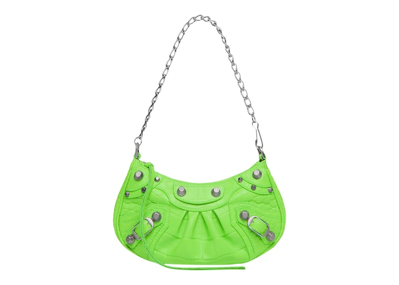 Balenciaga Women's Le Cagole Mini Bag With Chain Crocodile Embossed Bright Green