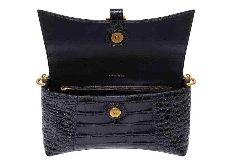 Balenciaga Women's Downtown Shoulder Bag XS Crocodile Embossed Black