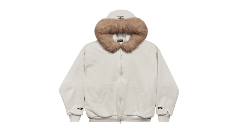 Balenciaga Women's Fluffy Zip-Up Fleece Hoodie Chalky White