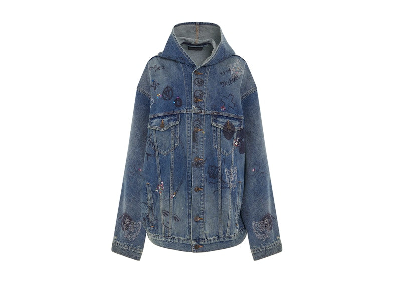 Balenciaga Women's Hooded Oversized Denim Jacket True Blue