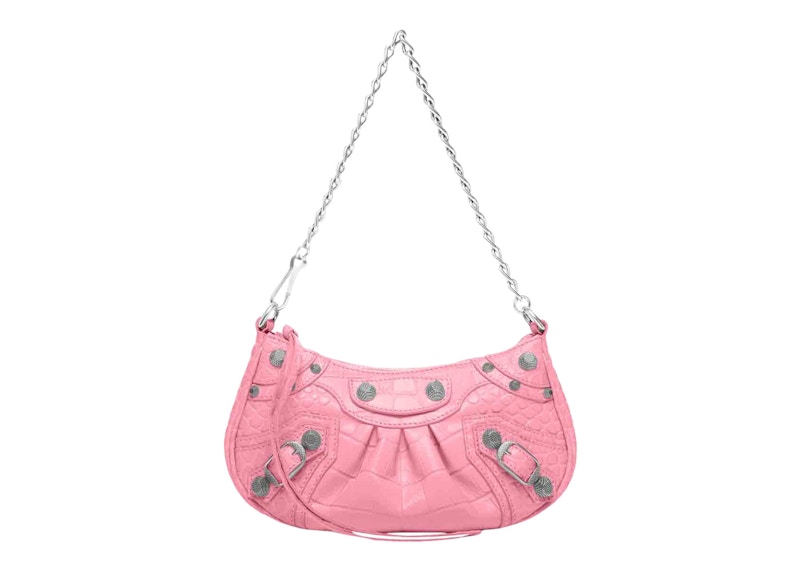 Balenciaga Le Cagole Mini Bag with Chain Crocodile Embossed Pink