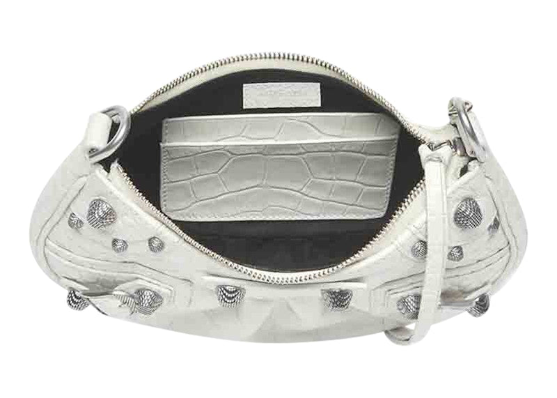 Balenciaga Le Cagole Mini Bag with Chain Crocodile Embossed White