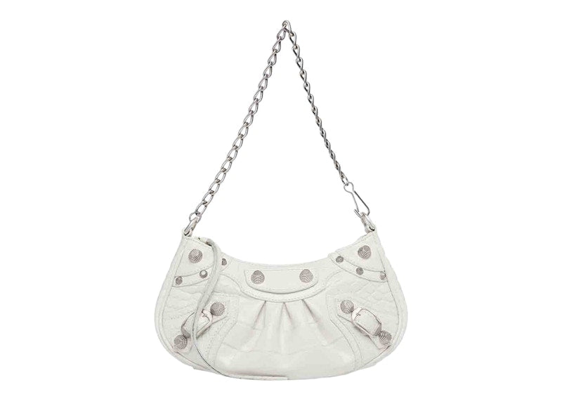 Balenciaga Le Cagole Mini Bag with Chain Crocodile Embossed White