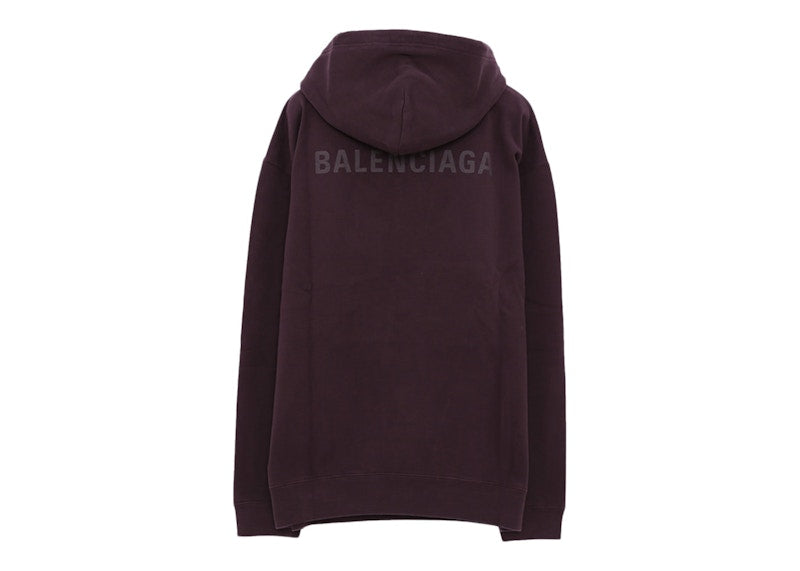 Balenciaga Women's Oversized Logo Print Hoodie Eggplant