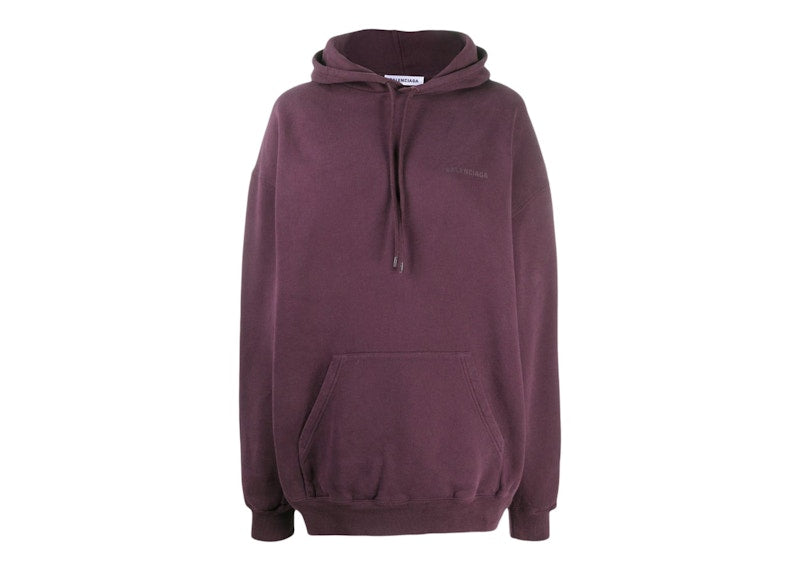Balenciaga Women's Oversized Logo Print Hoodie Eggplant