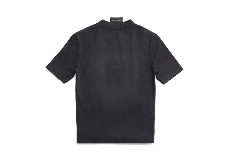 Balenciaga Women's Paris By Day Tight Small Fit T-Shirt Black Faded