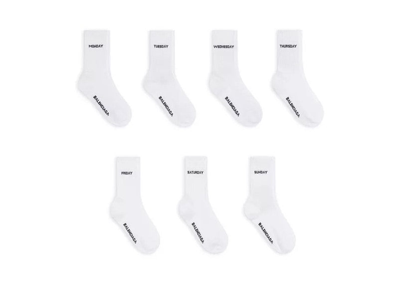 Balenciaga Women's Set of Seven Intarsia Ribbed Stretch Cotton-Blend Socks White/Black