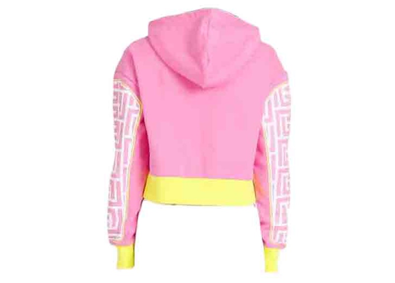 Balmain x Barbie - Cotton Cropped Sweatshirt Pink Balmain Logo Print