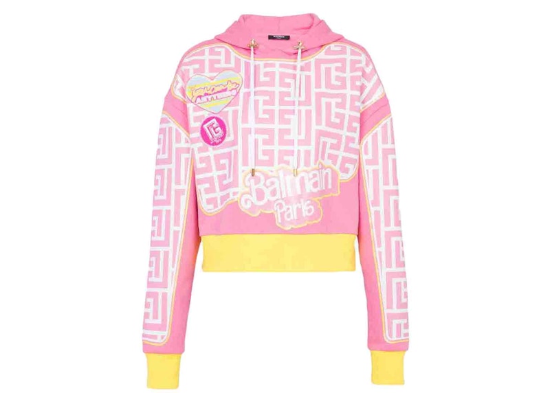 Balmain x Barbie - Cotton Cropped Sweatshirt Pink Balmain Logo Print