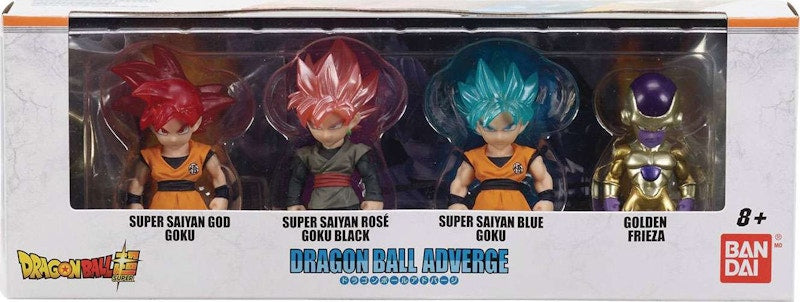 Bandai Dragon Ball Dragon Ball Adverge SS Blue Goku, SS Rose Goku Black and Golden Freiza Mini Figure 4-Pack