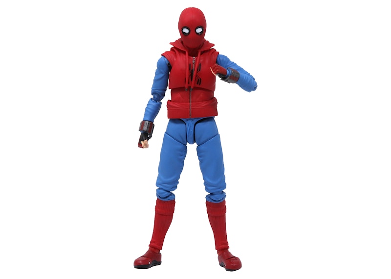 Bandai S.H.Figuarts Spider-Man Homecoming Spider-Man Home Made Suit Version And Tamashii Option Act Wall Action Figure Red & Blue