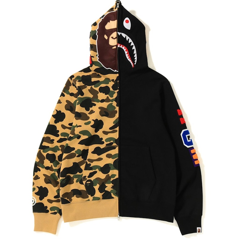 BAPE 1st Camo 2nd Ape Shark Half Full Zip Hoodie Black/Yellow