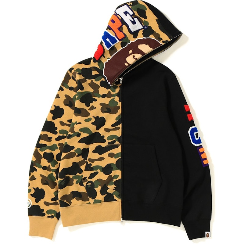 BAPE 1st Camo 2nd Ape Shark Half Full Zip Hoodie Black/Yellow