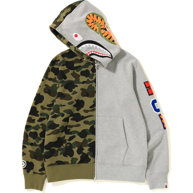 BAPE 1st Camo 2nd Ape Shark Half Full Zip Hoodie Grey/Green