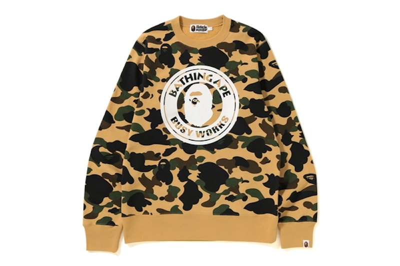 BAPE 1st Camo Busy Works Crewneck Yellow