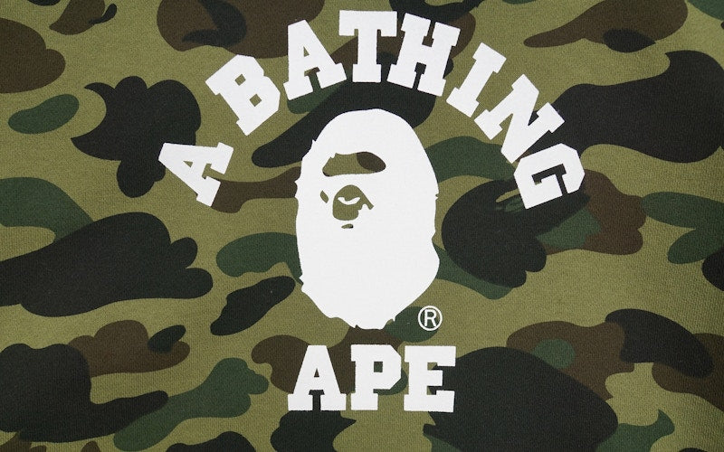 BAPE 1st Camo College Logo Pullover Hoodie Green