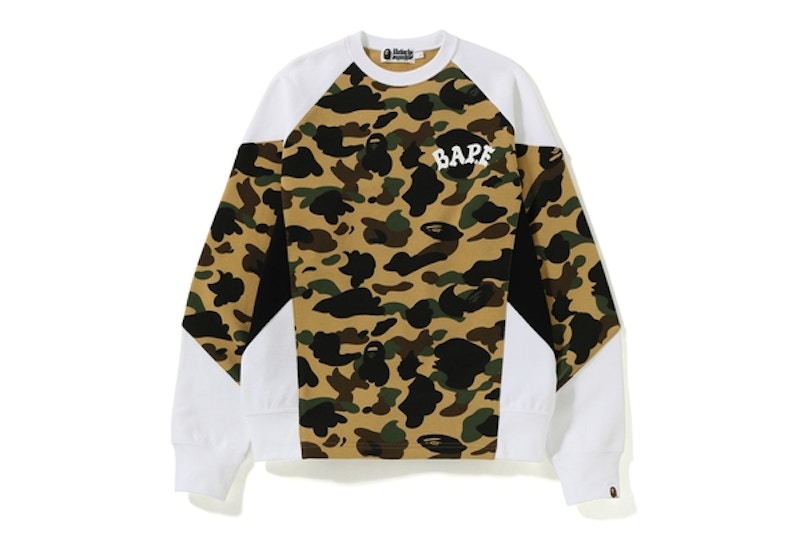 BAPE 1st Camo Color Block Crewneck Yellow