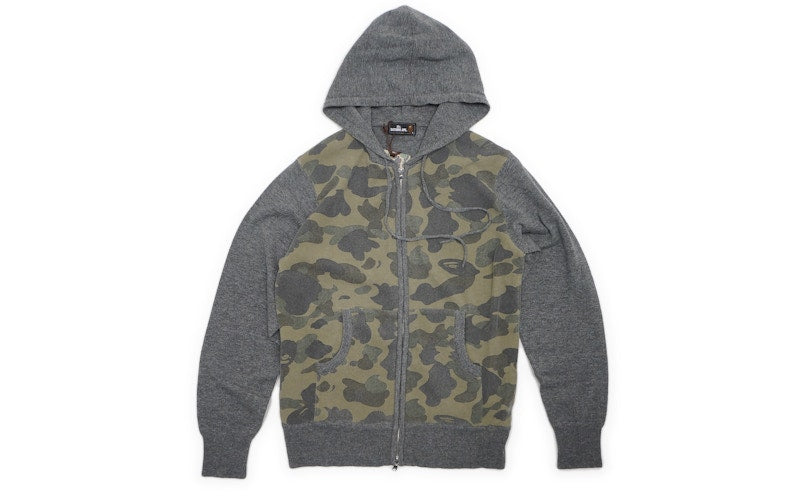 BAPE 1st Camo Front Knit Sweater Zip Hoodie Grey/Green