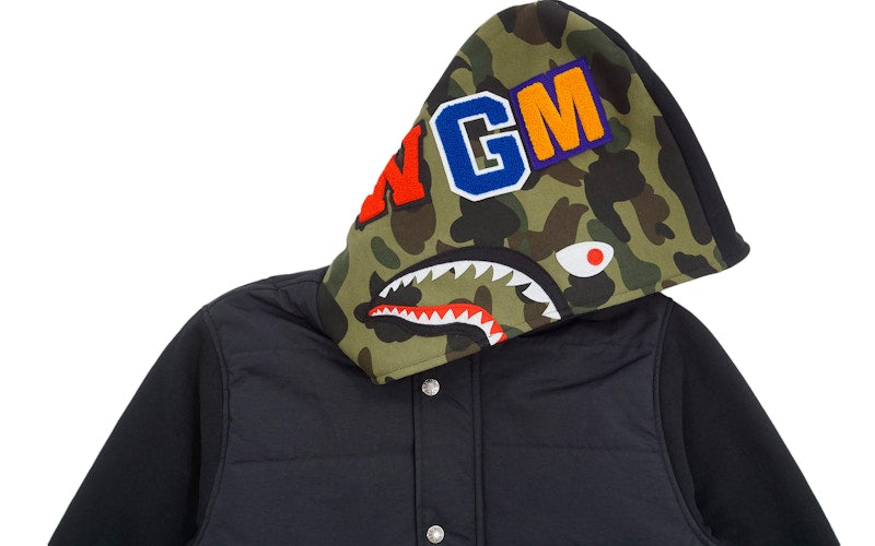 BAPE 1st Camo Hood WGM Wappen Down Vest Hoodie Shark Black/Green