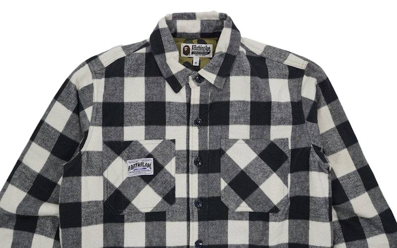 BAPE 1st Camo Quilted Lining Mountain Flannel Shirt Jacket Black/White