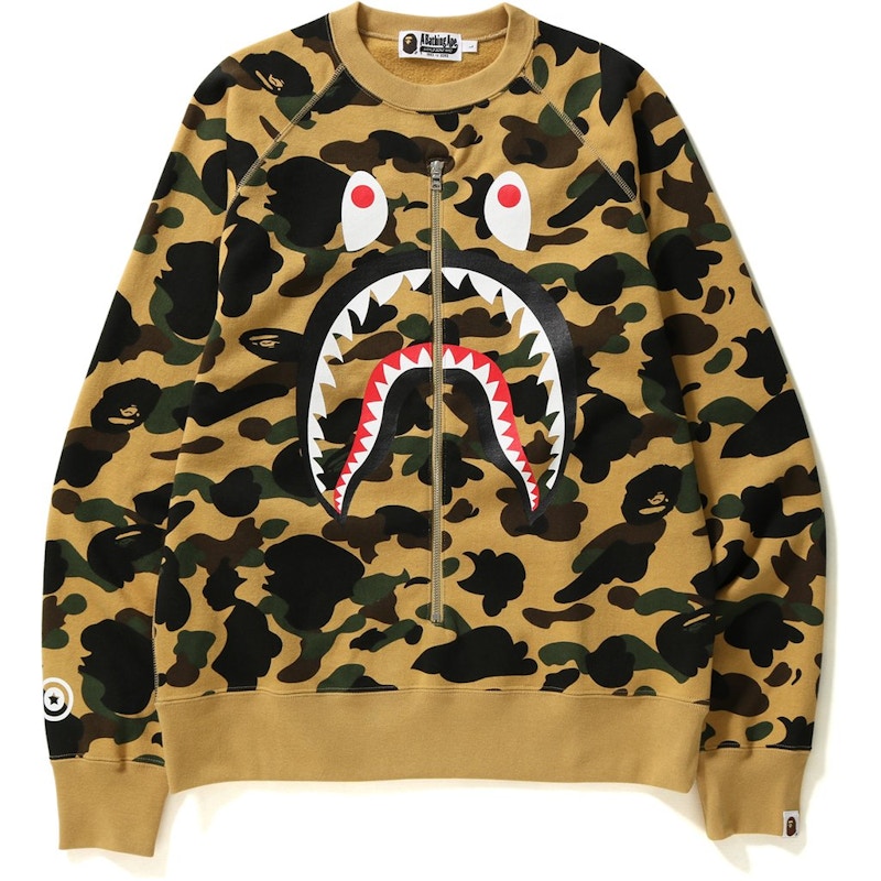 BAPE 1st Camo Metal Zip Shark Crewneck Yellow