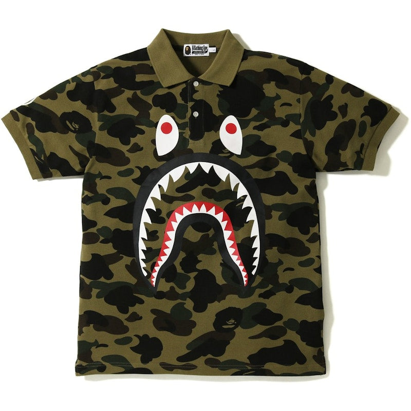 BAPE 1st Camo Shark Face Polo Green