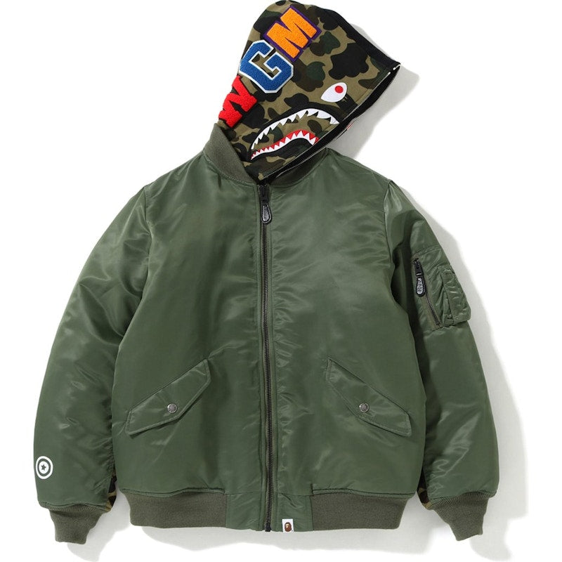 BAPE 1st Camo Shark Hoodie MA-2 Olive