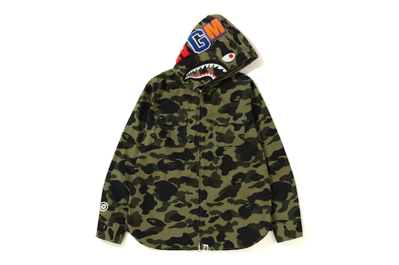 BAPE 1st Camo Shark Hoodie Zip Up Shirt Green