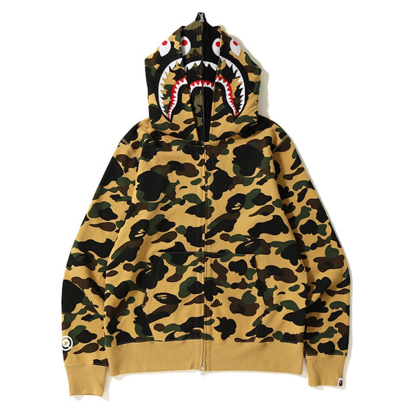 BAPE 1st Camo Shark Wide Full Zip Double Hoodie Yellow