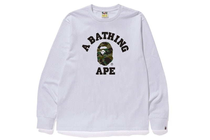 BAPE 1st Camo College L/S Tee White/Green