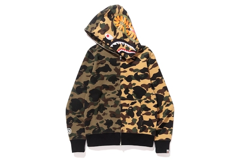 BAPE 1st Camo Half Shark Full Zip Hoodie Green Camo
