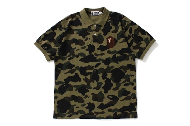 BAPE 1st Camo Large Ape Head Polo Green