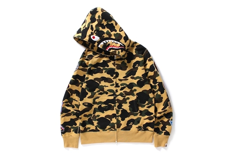 BAPE 1st Camo Multi Logo Shark Full Zip Hoodie Yellow