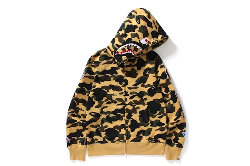 BAPE 1st Camo Multi Logo Shark Full Zip Hoodie Yellow